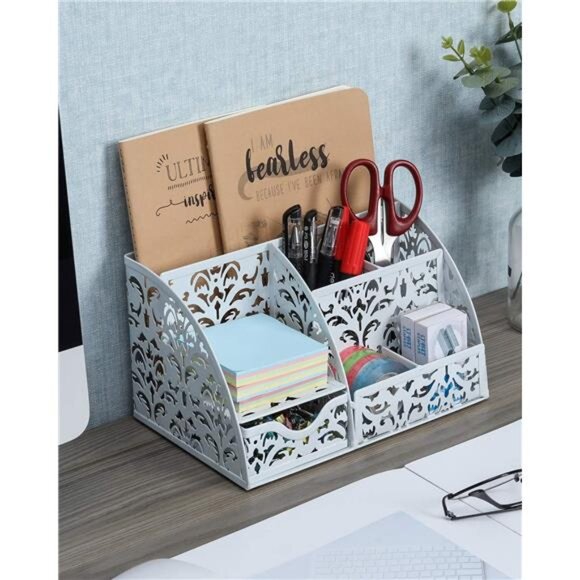 Desk Organizer Caddy with 6 Compartments 1 Sliding Drawer Desktop Accessories - Picture 3 of 7